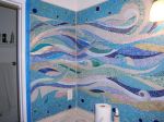 mosaic bathroom wall, handcut glass mosaic
